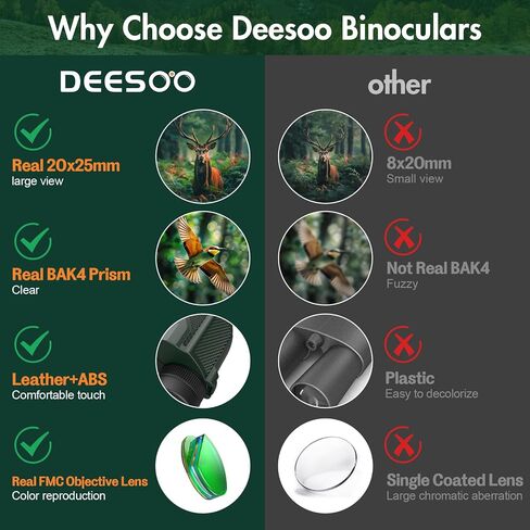 Compact Binoculars for Adults High Powered - Deesoo 20x25 Mini Small Binocular for Kids - Low Light Vision Binoculars for Bird Watching Travel Concert Hunting Hiking in Saudi Arabia