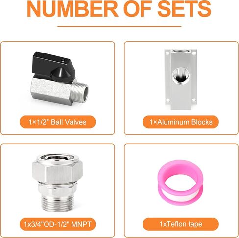 منفذ منفذ GASHER 1/2 بوصة NPT، لنظام أنابيب الهواء المضغوط 3/4 بوصة، وكتل الألومنيوم، 3/4 بوصة 0D-1/2 بوصة MNPT وصمام كروي 1/2 بوصة in Kuwait