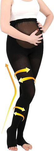 MGANG Compression Maternity Pantyhose - Opaque Pregnancy Tights, Open Toe, 20-30 mmHg Moderate Support for Swelling, Varicose Veins, Waist High Compression Stockings for Women Circulation, Black 3XL in Kuwait