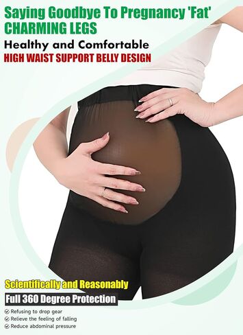 MGANG Compression Maternity Pantyhose - Opaque Pregnancy Tights, Open Toe, 20-30 mmHg Moderate Support for Swelling, Varicose Veins, Waist High Compression Stockings for Women Circulation, Black 3XL in Kuwait
