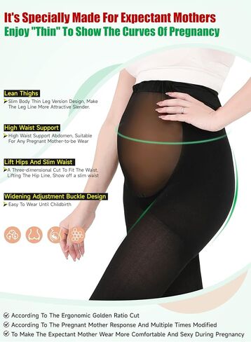 MGANG Compression Maternity Pantyhose - Opaque Pregnancy Tights, Open Toe, 20-30 mmHg Moderate Support for Swelling, Varicose Veins, Waist High Compression Stockings for Women Circulation, Black 3XL in Kuwait