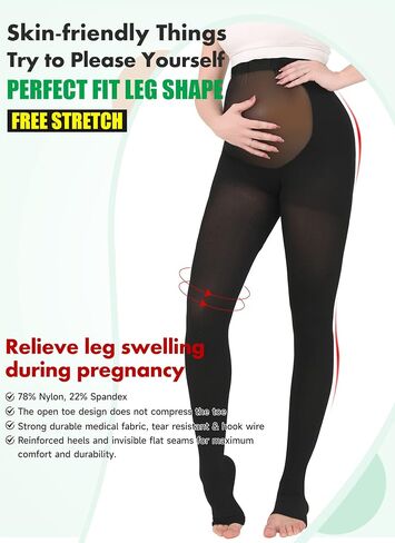 MGANG Compression Maternity Pantyhose - Opaque Pregnancy Tights, Open Toe, 20-30 mmHg Moderate Support for Swelling, Varicose Veins, Waist High Compression Stockings for Women Circulation, Black 3XL in Kuwait