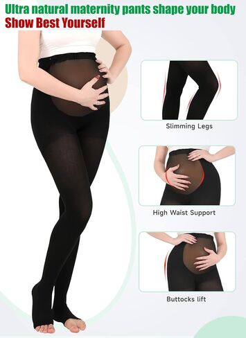MGANG Compression Maternity Pantyhose - Opaque Pregnancy Tights, Open Toe, 20-30 mmHg Moderate Support for Swelling, Varicose Veins, Waist High Compression Stockings for Women Circulation, Black 3XL in Kuwait