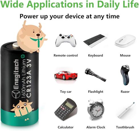 بطاريات ليثيوم CR123A، بطارية 123 3 فولت 1600 مللي أمبير في الساعة لنظام أمان المنزل للباب/النافذة/جرس باب إنذار للدخان غير قابلة لإعادة الشحن، 12 قطعة in Kuwait