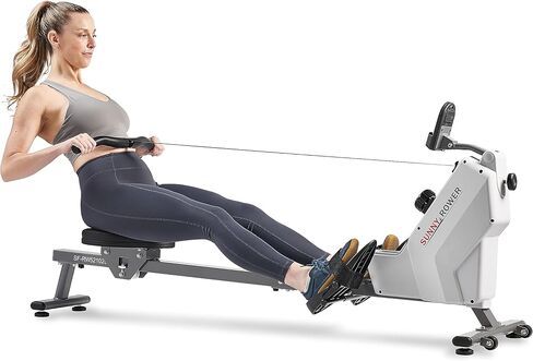 Sunny Health & Fitness Smart Silent Magnetic Rowing Machine with Aluminum Dual Slide Rail - Magnetic Resistance Rower Designed for Full-Body Workouts and Users up to 300 LB with Free SunnyFit App in Kuwait