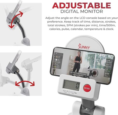 Sunny Health & Fitness Smart Silent Magnetic Rowing Machine with Aluminum Dual Slide Rail - Magnetic Resistance Rower Designed for Full-Body Workouts and Users up to 300 LB with Free SunnyFit App in Kuwait