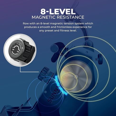 Sunny Health & Fitness Smart Silent Magnetic Rowing Machine with Aluminum Dual Slide Rail - Magnetic Resistance Rower Designed for Full-Body Workouts and Users up to 300 LB with Free SunnyFit App in Kuwait