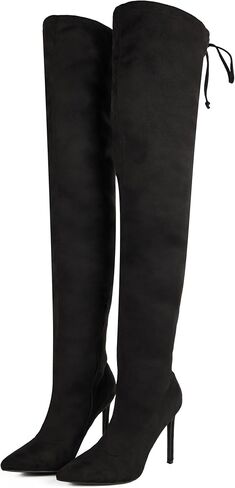 Women's Thigh High Block Stiletto Heel Over The Knee Boots, Faux Suede Elasticity, Long Black Boots, Round Toe&Pointed Toe, Side Zip Sexy Boots for Winter Fall in Kuwait