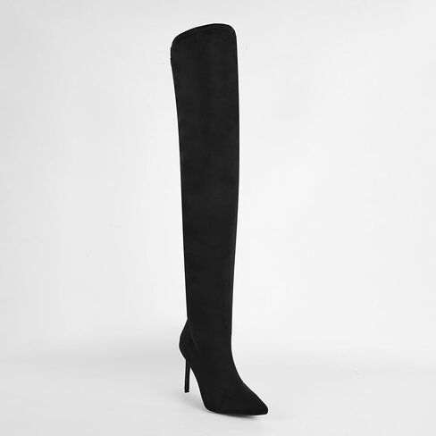 Women's Thigh High Block Stiletto Heel Over The Knee Boots, Faux Suede Elasticity, Long Black Boots, Round Toe&Pointed Toe, Side Zip Sexy Boots for Winter Fall in Kuwait
