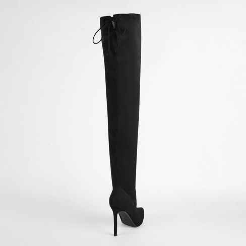 Women's Thigh High Block Stiletto Heel Over The Knee Boots, Faux Suede Elasticity, Long Black Boots, Round Toe&Pointed Toe, Side Zip Sexy Boots for Winter Fall in Kuwait