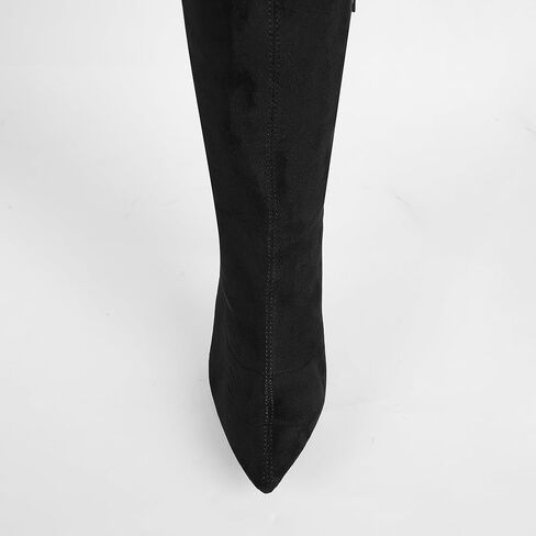 Women's Thigh High Block Stiletto Heel Over The Knee Boots, Faux Suede Elasticity, Long Black Boots, Round Toe&Pointed Toe, Side Zip Sexy Boots for Winter Fall in Kuwait