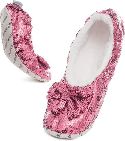 شبشب نسائي Snoozies Ballerina Bling Metallic Shine | جوارب الترتر مع القابضون in Kuwait