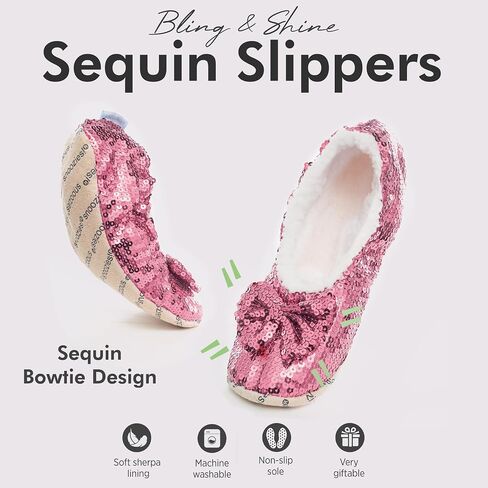 شبشب نسائي Snoozies Ballerina Bling Metallic Shine | جوارب الترتر مع القابضون in Kuwait