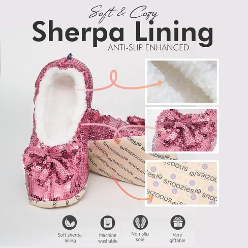 شبشب نسائي Snoozies Ballerina Bling Metallic Shine | جوارب الترتر مع القابضون in Kuwait