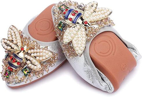 Women Ballet Flats Rhinestone Wedding Ballerina Shoes Foldable Sparkly Comfort Slip on Flat Shoes in Saudi Arabia