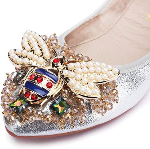 Women Ballet Flats Rhinestone Wedding Ballerina Shoes Foldable Sparkly Comfort Slip on Flat Shoes in Saudi Arabia