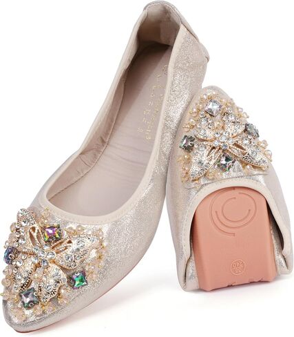 Women Ballet Flats Rhinestone Wedding Ballerina Shoes Foldable Sparkly Comfort Slip on Flat Shoes in Saudi Arabia