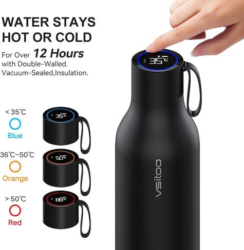 vsitoo Self-Cleaning Smart Water Bottle, Vacuum Stainless Steel Insulated Water Bottle with Handle Double-wall, Keep Drink Hot or Cold, Leak Proof, Standard Metal Canteen for Gym and Outdoor, 15 oz in Saudi Arabia