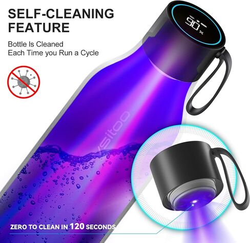 vsitoo Self-Cleaning Smart Water Bottle, Vacuum Stainless Steel Insulated Water Bottle with Handle Double-wall, Keep Drink Hot or Cold, Leak Proof, Standard Metal Canteen for Gym and Outdoor, 15 oz in Saudi Arabia