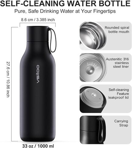 vsitoo Self-Cleaning Smart Water Bottle, Vacuum Stainless Steel Insulated Water Bottle with Handle Double-wall, Keep Drink Hot or Cold, Leak Proof, Standard Metal Canteen for Gym and Outdoor, 15 oz in Saudi Arabia