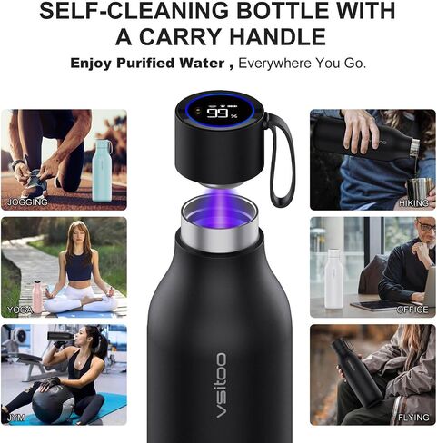 vsitoo Self-Cleaning Smart Water Bottle, Vacuum Stainless Steel Insulated Water Bottle with Handle Double-wall, Keep Drink Hot or Cold, Leak Proof, Standard Metal Canteen for Gym and Outdoor, 15 oz in Saudi Arabia