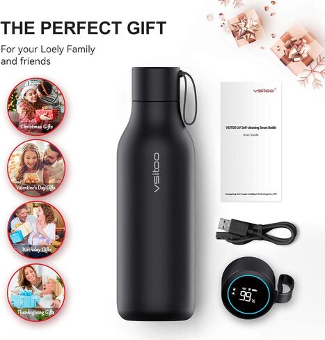 vsitoo Self-Cleaning Smart Water Bottle, Vacuum Stainless Steel Insulated Water Bottle with Handle Double-wall, Keep Drink Hot or Cold, Leak Proof, Standard Metal Canteen for Gym and Outdoor, 15 oz in Saudi Arabia