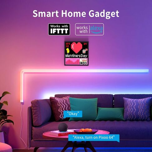 شاشة عرض فنية Divoom Pixoo64 Pixel - مصفوفة LED مقاس 64 × 64 مع فن مخصص وإشعارات ذكية والطقس في الوقت الفعلي، أسود غير لامع in Kuwait