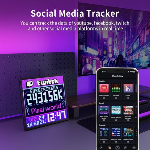 شاشة عرض فنية Divoom Pixoo64 Pixel - مصفوفة LED مقاس 64 × 64 مع فن مخصص وإشعارات ذكية والطقس في الوقت الفعلي، أسود غير لامع in Kuwait