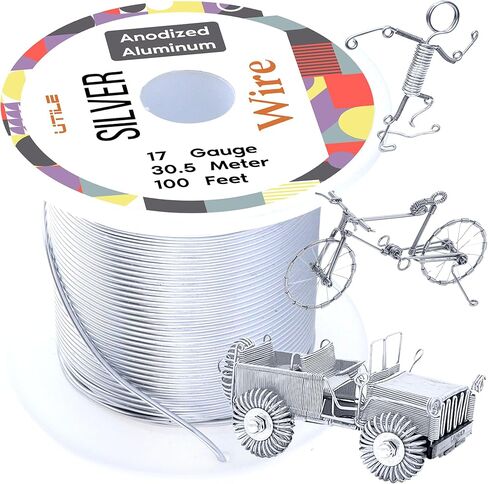 UTILE Armature سلك ألومنيوم 100 قدم 17 قياس 1.4 مم سلك قابل للانحناء بأكسيد حرفية - نحت سلك فضي معدني لأشجار البونساي والطين والحرف اليدوية والنباتات والبستنة والديكور وصناعة المجوهرات (فضي) in Kuwait