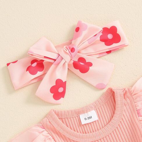 Baby Girl Romper Ribbed Floral Print Long Sleeve Bodysuit Jumpsuits with Headband Newborn Girl Clothes in Kuwait