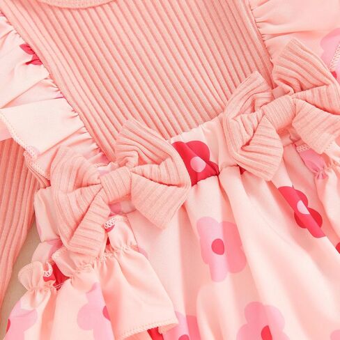 Baby Girl Romper Ribbed Floral Print Long Sleeve Bodysuit Jumpsuits with Headband Newborn Girl Clothes in Kuwait