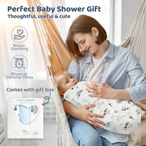 Wowelife Velcro Baby Boy Swaddles, 3-Pack Newborn Swaddle Sacks, 100% Cotton Baby Blanket, Swaddles for Newborns, Baby Swaddles 0-3 Months, Infant Blankets for Baby Boy Essentials for Newborn, Blue in Kuwait