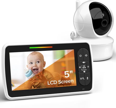 Baby Monitor with Camera and Audio, 5" Screen Video Baby Monitor with Temperature Sensor, Two Way Talk and Remote pan-tilt-Zoom Camera, Night Vision and 960ft Range in Saudi Arabia