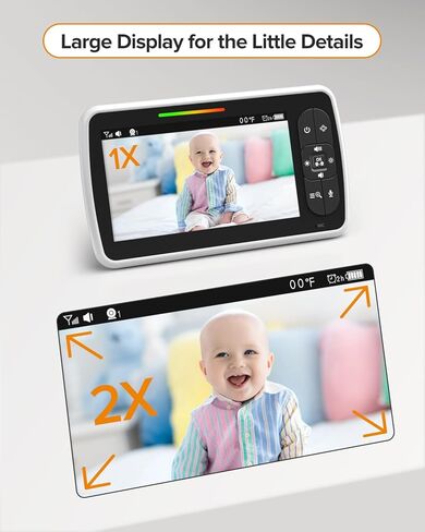 Baby Monitor with Camera and Audio, 5" Screen Video Baby Monitor with Temperature Sensor, Two Way Talk and Remote pan-tilt-Zoom Camera, Night Vision and 960ft Range in Saudi Arabia