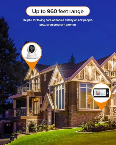 Baby Monitor with Camera and Audio, 5" Screen Video Baby Monitor with Temperature Sensor, Two Way Talk and Remote pan-tilt-Zoom Camera, Night Vision and 960ft Range in Saudi Arabia