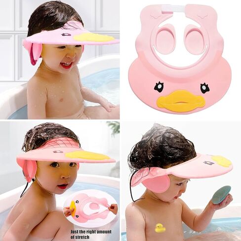 Zlongron baby shower cap, is an adjustable soft silicone baby shower cap for washing hair, very good to prevent water into the eyes and ears toddler shower visor (Pink) in Saudi Arabia
