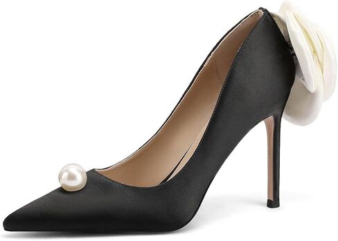 Wedding Shoes with 4' High Stiletto Heel and Pointed Toe for Women Bride Braidsmaid, Ivory White Pearl and Flower in Details for Prom Events in Kuwait