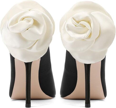 Wedding Shoes with 4' High Stiletto Heel and Pointed Toe for Women Bride Braidsmaid, Ivory White Pearl and Flower in Details for Prom Events in Saudi Arabia