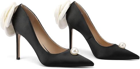 Wedding Shoes with 4' High Stiletto Heel and Pointed Toe for Women Bride Braidsmaid, Ivory White Pearl and Flower in Details for Prom Events in Saudi Arabia
