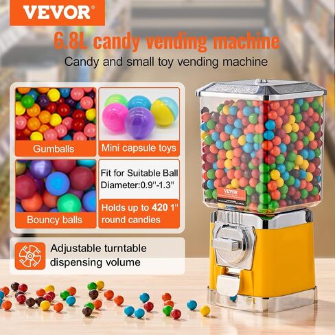 VEVOR Gumball Machine for Kids, 25" Height Home Vending Machine, PS Bouncy Balls Dispenser, Hold 230 Capsule Toys, Rectangle Bubble Gum Machine for Game Stores, Coin Operated Gumball Bank, Red in Kuwait