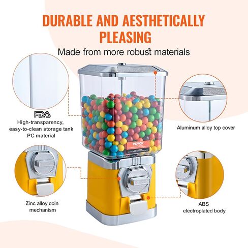 VEVOR Gumball Machine for Kids, 25" Height Home Vending Machine, PS Bouncy Balls Dispenser, Hold 230 Capsule Toys, Rectangle Bubble Gum Machine for Game Stores, Coin Operated Gumball Bank, Red in Kuwait