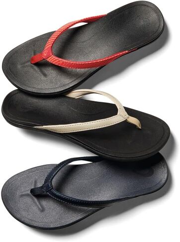 OLUKAI Ho'opio Women's Beach Sandals, Quick-Dry Flip-Flop Slides, Water Resistant & Modern Low Profile Design, All-Day Comfort Fit & Wet Grip Soles, Blue Depth/Stripe, 10 in Kuwait