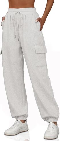 ELLEVEN High Waisted Sweatpants for Women - Baggy Cuffed Jogger with Cargo Pockets and Adjustable Drawstring in Kuwait