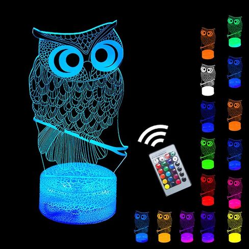 Lucky Owl Night Light for Kids, 3D Optical Illusion Night Lamp with Remote Control & 16 Color Changing Desk Table Lamp, Kids Room Bedroom Decor Gift for Baby Boys Girls Teen in Xmas Birthday Party in Saudi Arabia