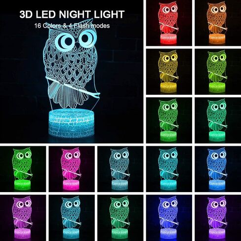 Lucky Owl Night Light for Kids, 3D Optical Illusion Night Lamp with Remote Control & 16 Color Changing Desk Table Lamp, Kids Room Bedroom Decor Gift for Baby Boys Girls Teen in Xmas Birthday Party in Saudi Arabia