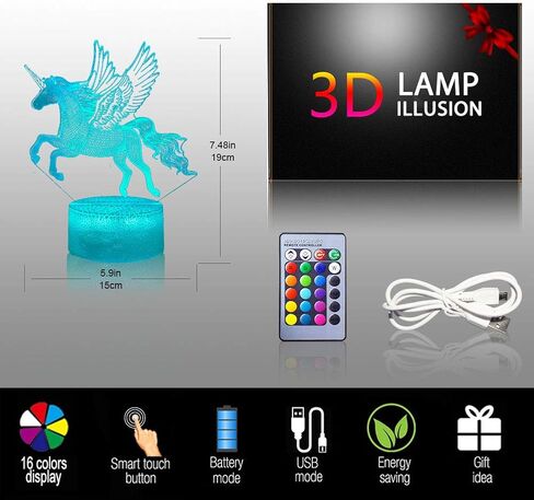 Lucky Owl Night Light for Kids, 3D Optical Illusion Night Lamp with Remote Control & 16 Color Changing Desk Table Lamp, Kids Room Bedroom Decor Gift for Baby Boys Girls Teen in Xmas Birthday Party in Saudi Arabia