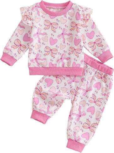 DuAnyozu Baby Girl Valentines Day Outfit Winter Clothes Heart Print Long Sleeve Sweatshirts Pants Toddler Infant Clothing in Saudi Arabia