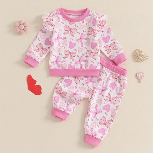 DuAnyozu Baby Girl Valentines Day Outfit Winter Clothes Heart Print Long Sleeve Sweatshirts Pants Toddler Infant Clothing in Saudi Arabia