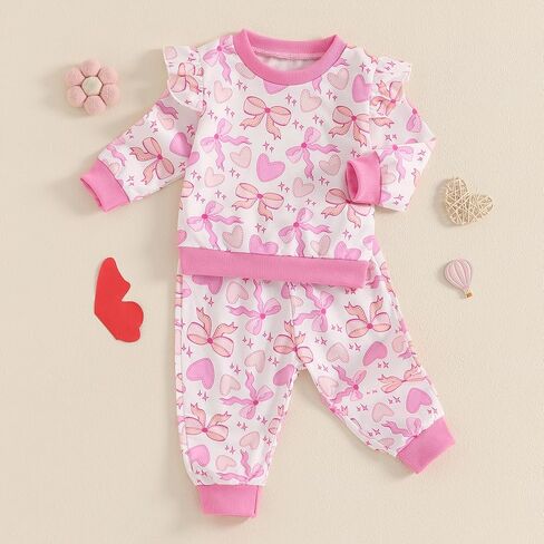 DuAnyozu Baby Girl Valentines Day Outfit Winter Clothes Heart Print Long Sleeve Sweatshirts Pants Toddler Infant Clothing in Saudi Arabia
