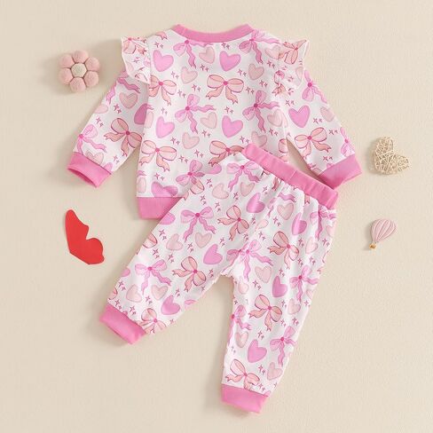 DuAnyozu Baby Girl Valentines Day Outfit Winter Clothes Heart Print Long Sleeve Sweatshirts Pants Toddler Infant Clothing in Saudi Arabia